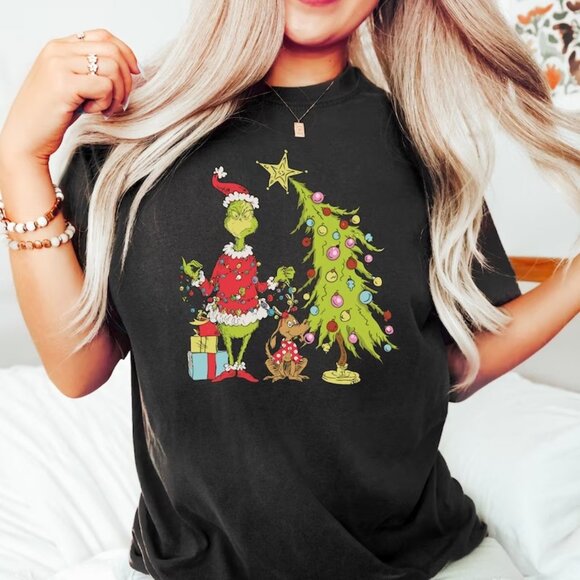 Mary Beth S Tops - Grinch Christmas Tree T-Shirt Funny Holiday Xmas Movie Graphic Tee 103
